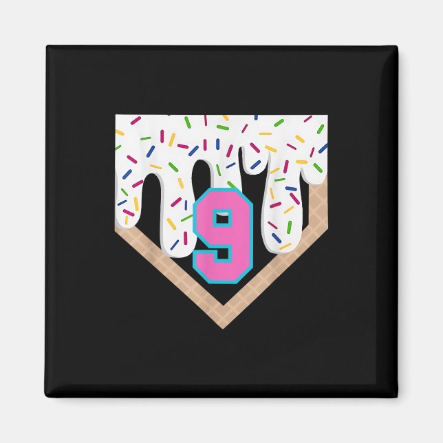 Aimant Débit de baseball 9e anniversaire Accueil Plate Bo (Devant)