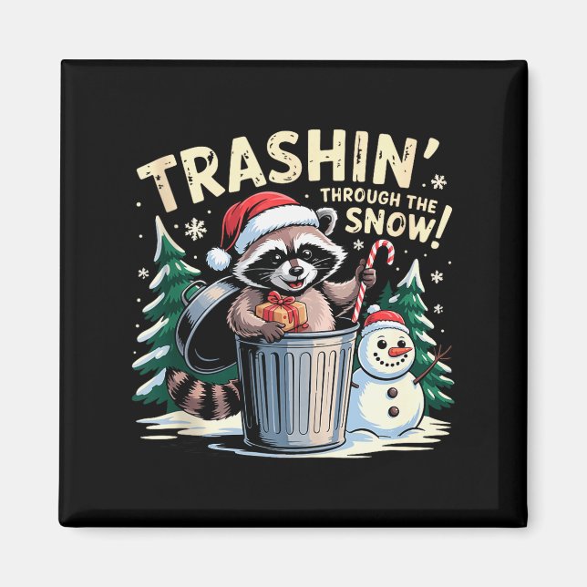 Aimant Déblayer à travers la neige Noël Raton laveur drôl (Devant)