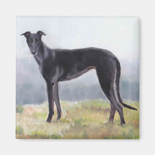 Aimant debout d'art de chien de lévrier noir