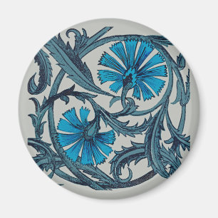 Aimant Décor de carreaux rustique d'art floral antique bl