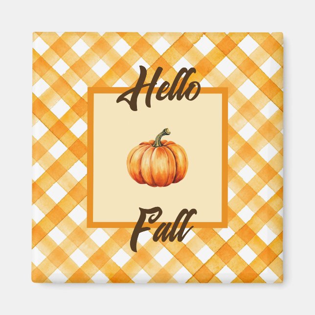 Aimant Décor de Citrouille orange rustique Hello Fall (Devant)