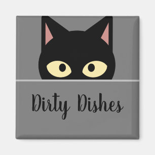 Aimant Décor de cuisine félin' Chat noir Vaisselle sale