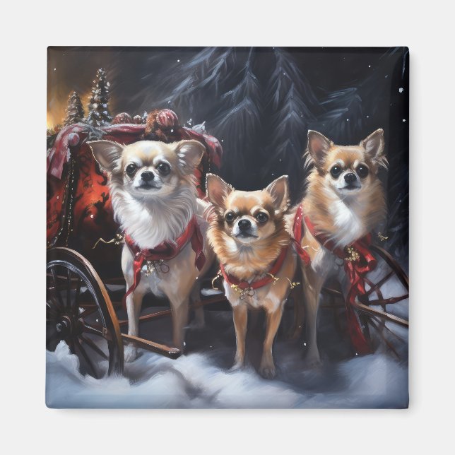 Aimant Décor de Noël Chihuahua Snowy Sleigh (Devant)