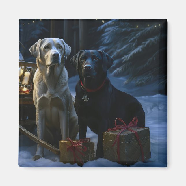 Aimant Décor de Noël de Labrador Snowy Sleigh (Devant)