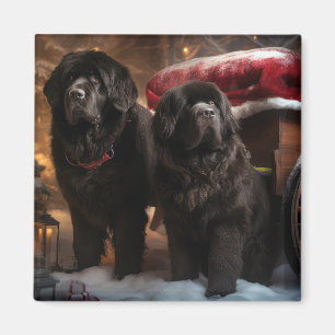 Aimant Décor de Noël de Terre-Neuve Snowy Sleigh