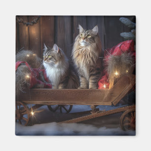 Aimant Décor de Noël du Maine Coon Snowy Sleigh