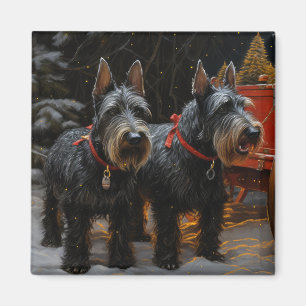 Aimant Décor de Noël écossais Terrier Snowy Sleigh