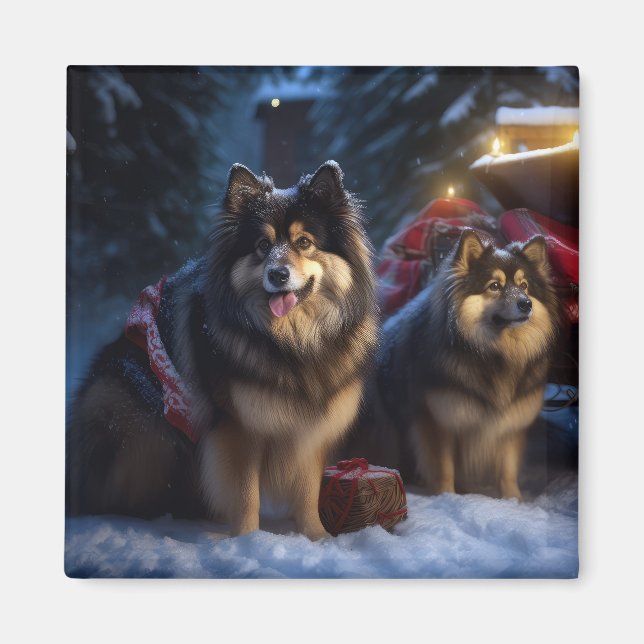 Aimant Décor de Noël Lapphund Snowy Sleigh (Devant)