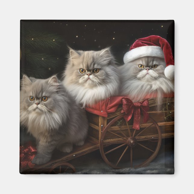 Aimant Décor de Noël Perse Chat Snowy Sleigh (Devant)