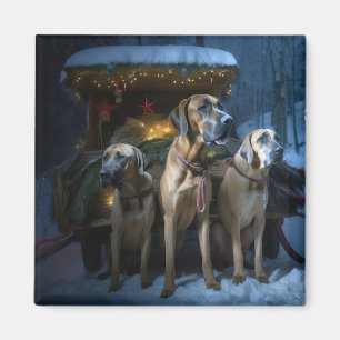 Aimant Décor de Noël Rhodesian Ridgeback Snowy Sleigh