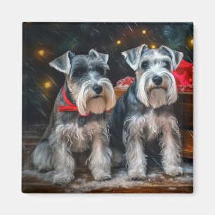Aimant Décor de Noël Schnauzer Snowy Sleigh