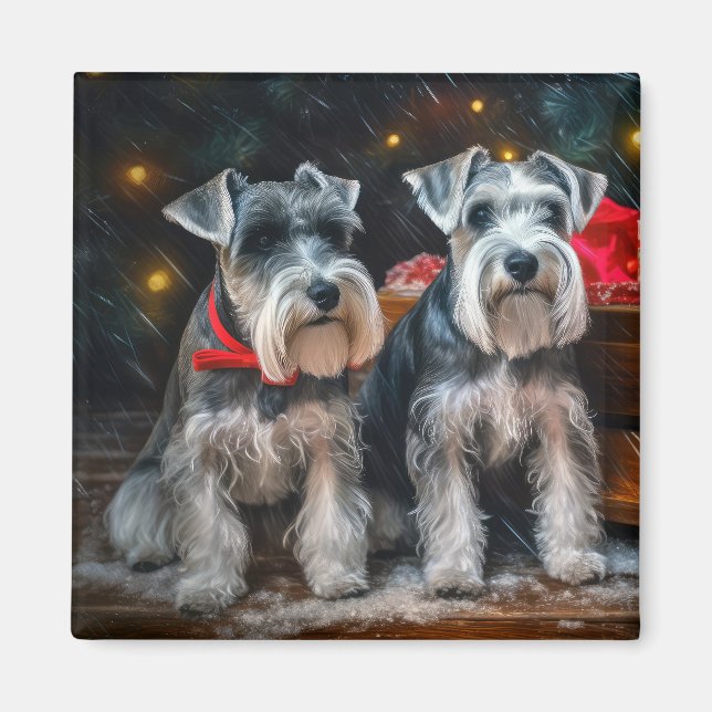 Aimant Décor de Noël Schnauzer Snowy Sleigh (Devant)