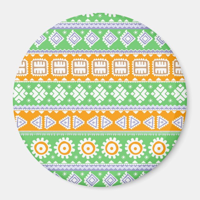 Aimant Décor ethnique motif vert orange (Devant)