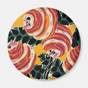 Aimant Décor floral Art déco jaune moutarde et orange