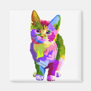 Aimant Décoration colorée animale Design de chat Géométri