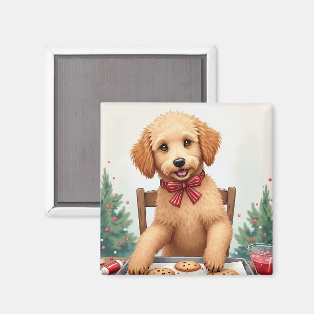 Aimant Décoration de biscuits de Noël par un Golden Doodl (Recto/Verso)