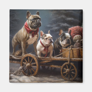 Aimant Décoration de Noël French Bulldog Snowy Sleigh