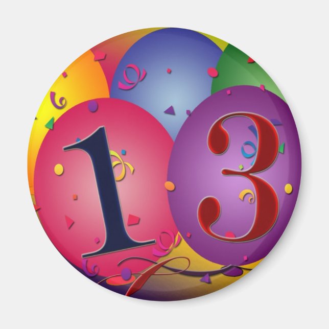 Aimant Décorations de ballons pour 13e anniversaire (Devant)