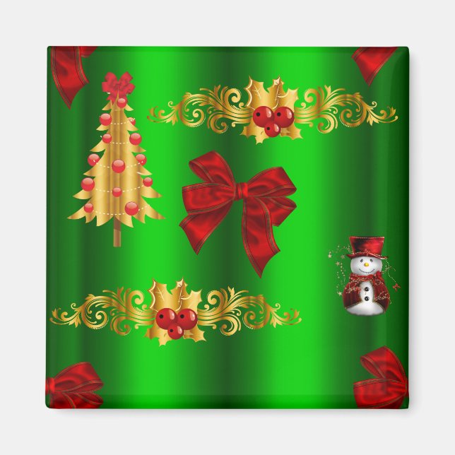 Aimant Décorations De Noël Sur Vert (Devant)