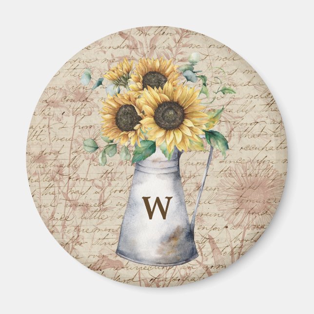 Aimant Découpage de lettre vintage tournesol rustique mon (Devant)