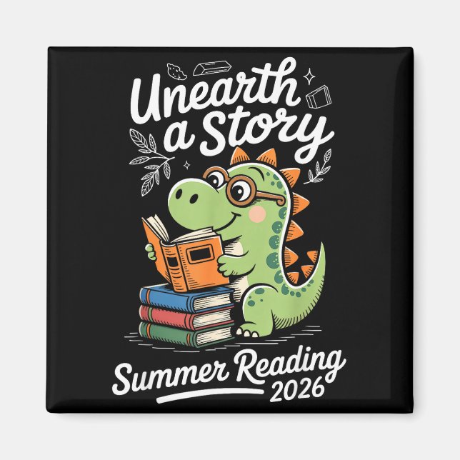 Aimant Découvrez une histoire de lecture d'été 2026 dinos (Devant)