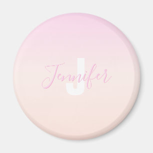 Aimant Dégradé ombré rose clair et pêche Nom et monogramm