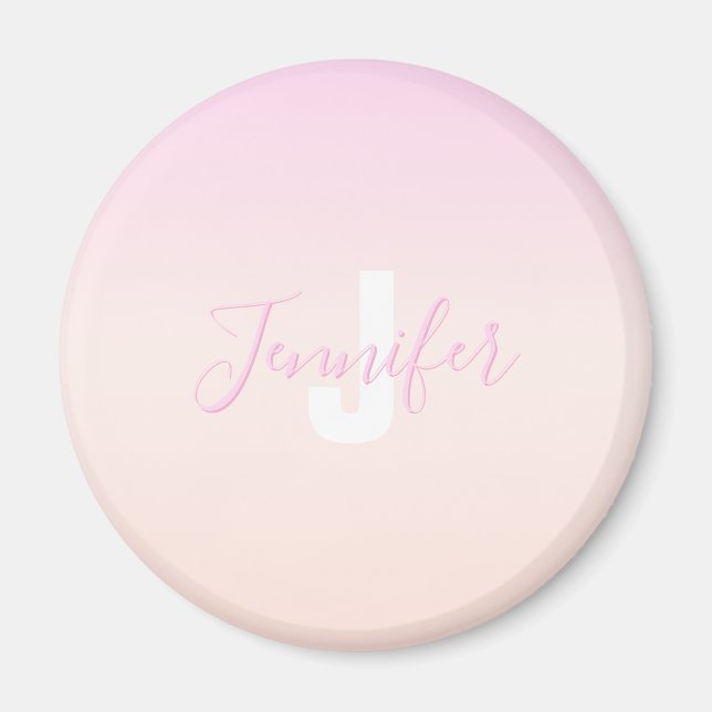 Aimant Dégradé ombré rose clair et pêche Nom et monogramm (Devant)