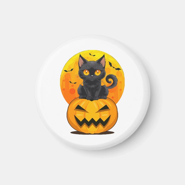 Aimant Déguisement Halloween Citrouille Chat Noir (Devant)