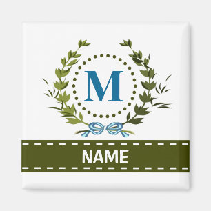 Aimant Délicat Ivy Wreath and Bow Name avec Monogram M