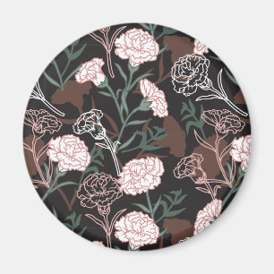 Aimant Délicates oeillets roses avec fleurs Feuilles vert