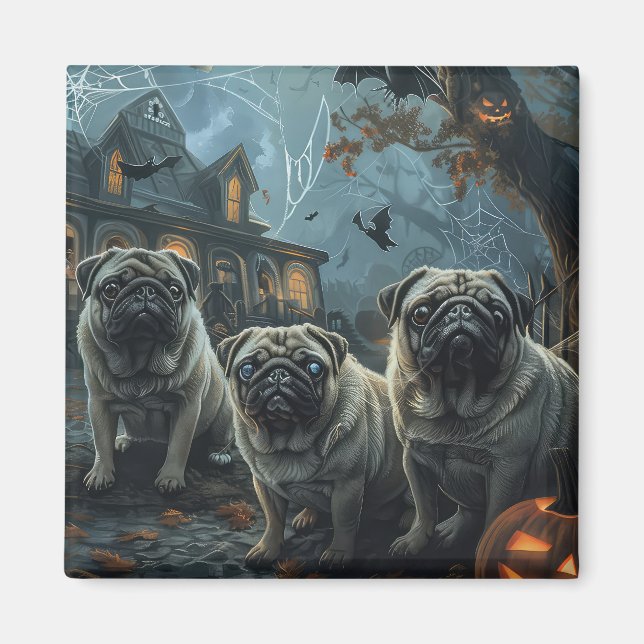 Aimant Délice de chien de la nuit d'Halloween de Pug (Devant)