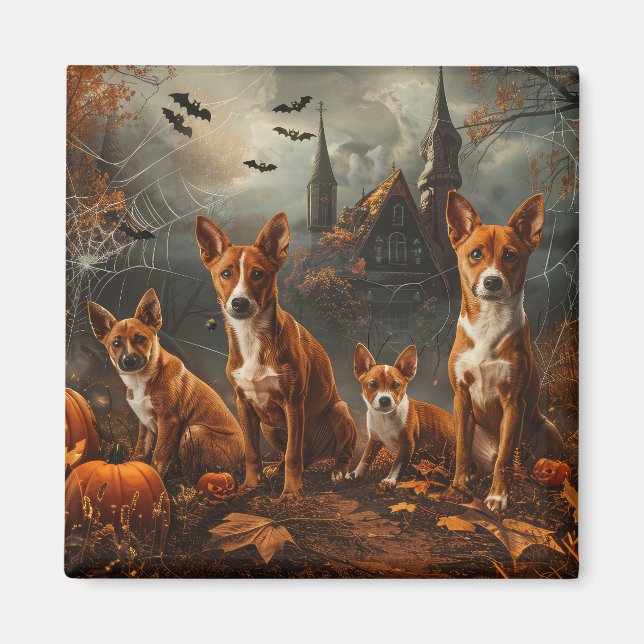 Aimant Délice de nuit d'Halloween pour Basenji (Devant)
