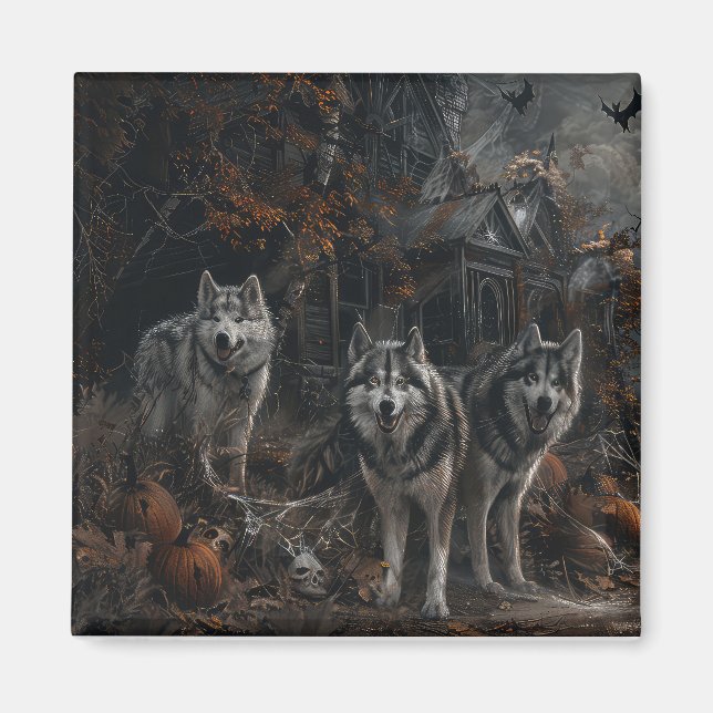 Aimant Délice de nuit d'Halloween pour malamute d'Alaska (Devant)