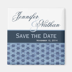 Aimant Denim Blue Damask Enregistrer la date Mariage Magn