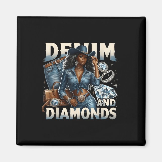 Aimant Denim Et Diamants Melanin Africain Swag Cowgirls W (Devant)
