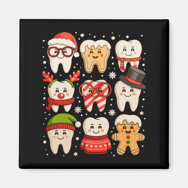 Aimant Dental Christmas Cute Teeth Dentist Santa Hat Xmas (Devant)