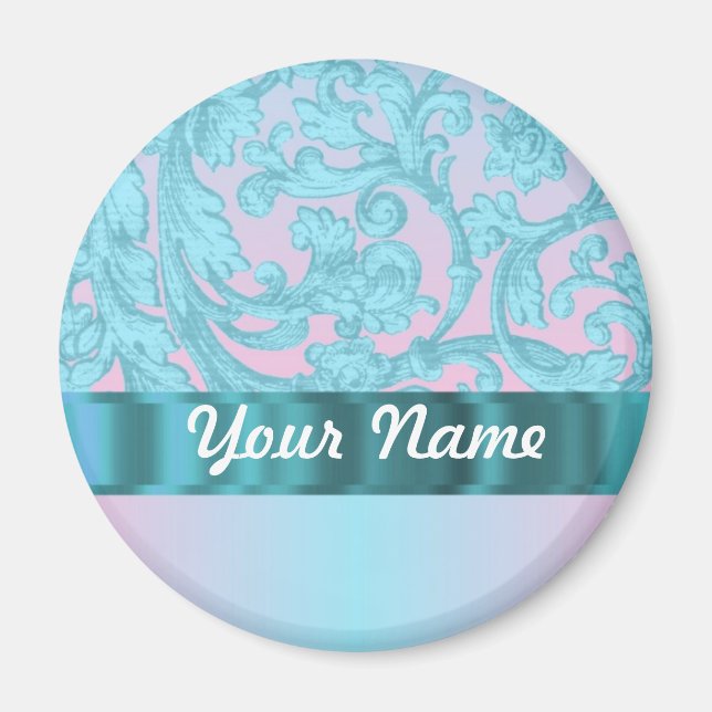 Aimant Dentelle damassée rose et bleu pâle (Devant)