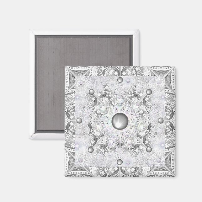 Aimant Dentelle en céramique Gris et flocon de neige (Recto/Verso)