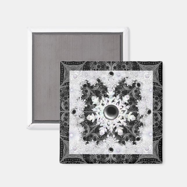 Aimant Dentelle en céramique noir & flocon de neige (Recto/Verso)