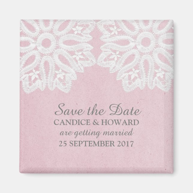 Aimant Dentelle rose élégante Enregistrer l'aimant de dat (Devant)