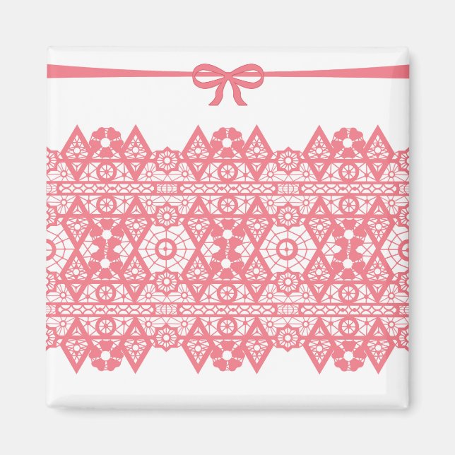 Aimant dentelle rose sans couture boucle motif blanc (Devant)