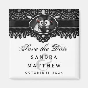 Aimant Dentelles d'Halloween noir et blanc Date de sauveg