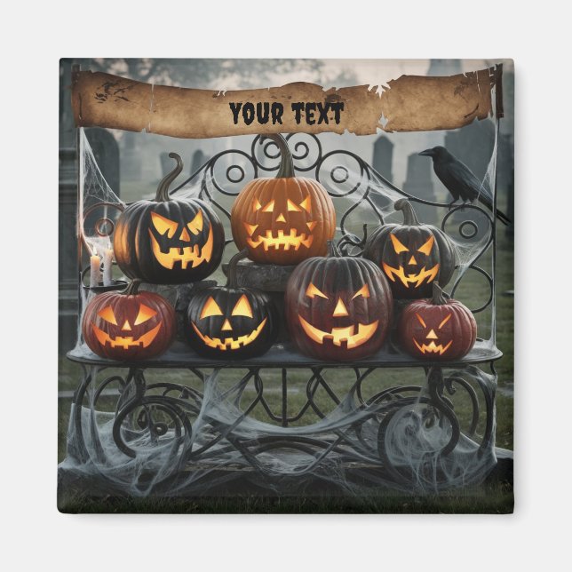Aimant Déplaisant Halloween Jack-o'-Lanterns avec toiles  (Devant)
