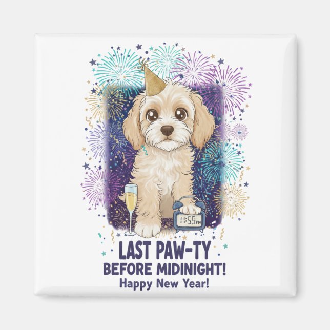 Aimant Dernière Paw-ty de Cockapoo 2026 ! Bonne Année (Devant)