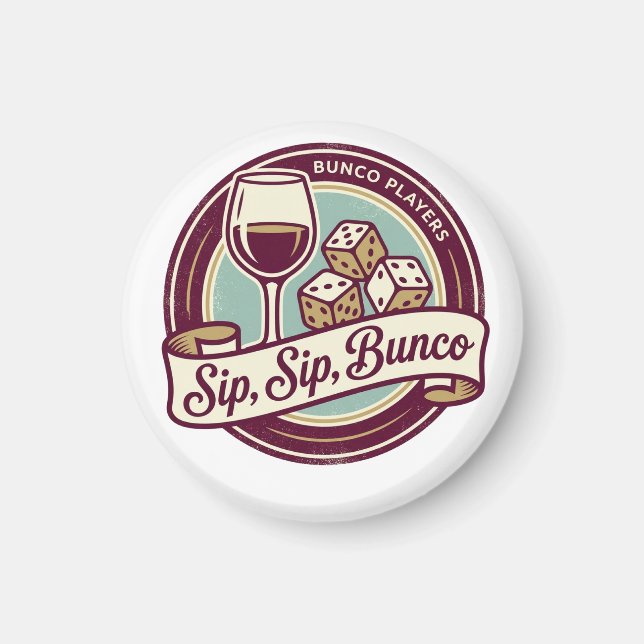 Aimant Dés amusants de Bunco avec du vin à siroter (Devant)