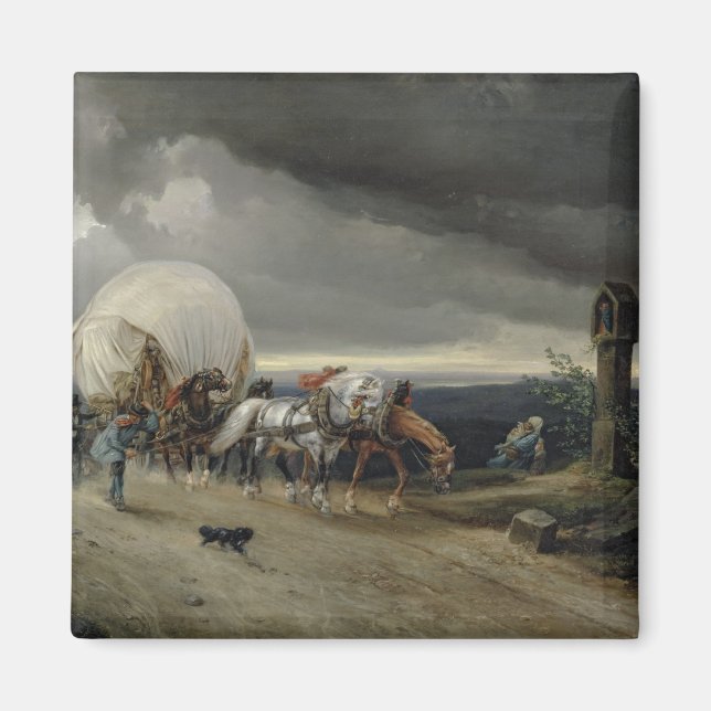 Aimant Des chevaux dessinent des charrettes sur une colli (Devant)