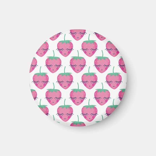 Aimant Des fraises endormies, mignonnes motifs. (Devant)