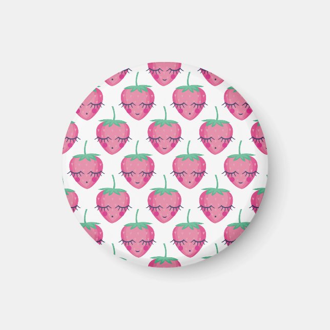 Aimant Des fraises endormies, mignonnes motifs. (Devant)