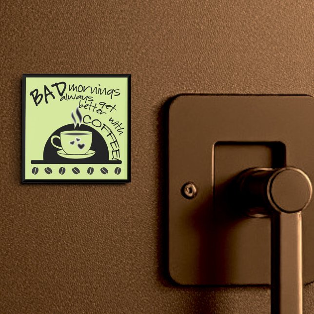 Aimant Des Matins De Verdure Amusants Avec Café D'Équipe (2" square coffee magnet)