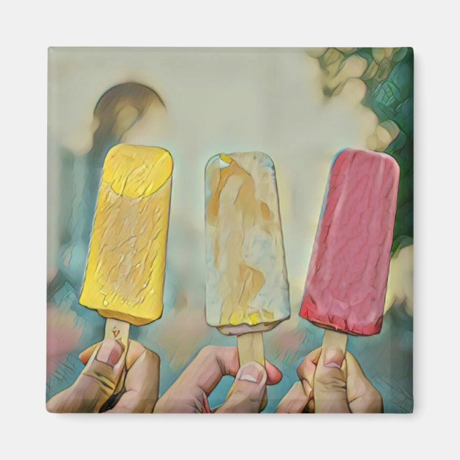 Aimant Des popsicles de crème glacée colorée (Devant)